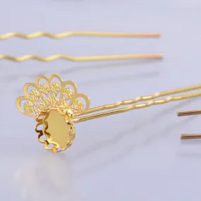 75mm U style Hairpin Making Wedding Hair Accessories 10mm bezel Hair forks Hair Pin Hair Stick gold 10pcs