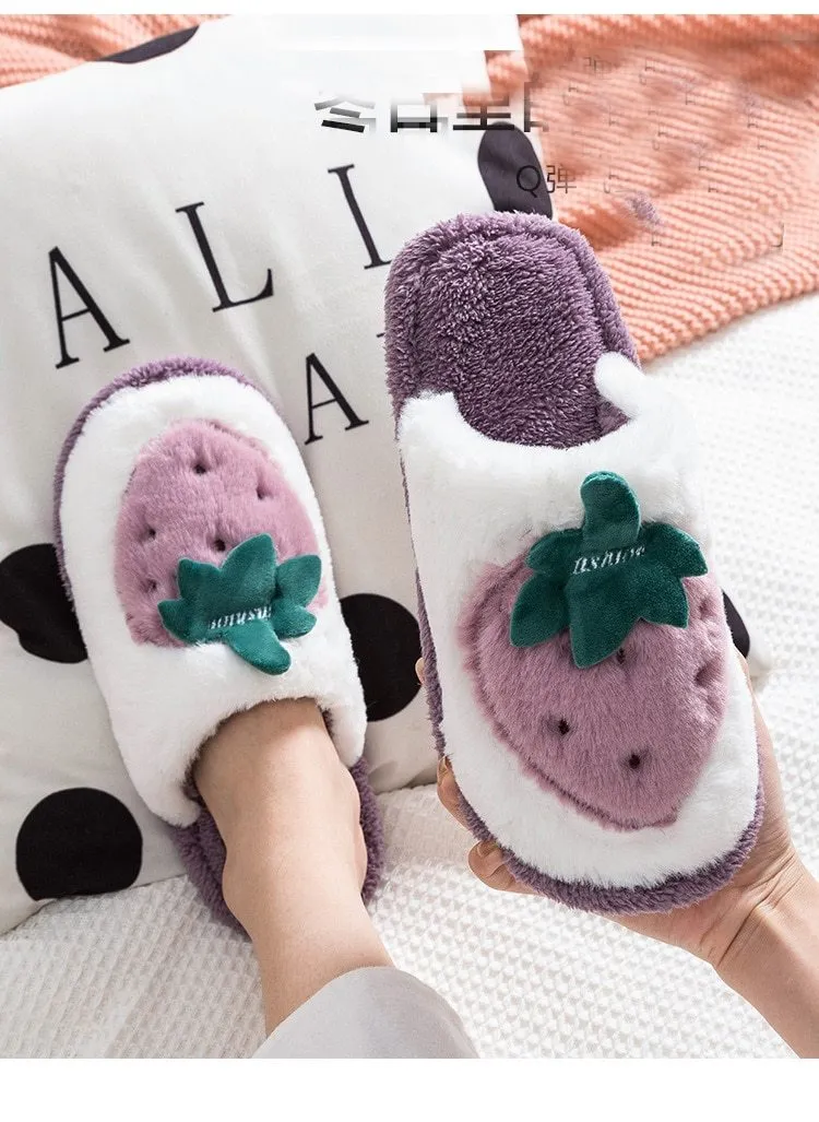 Autumn Winter Women's Cotton Cute Fruit Non-slip Indoor Shoes House Slippers