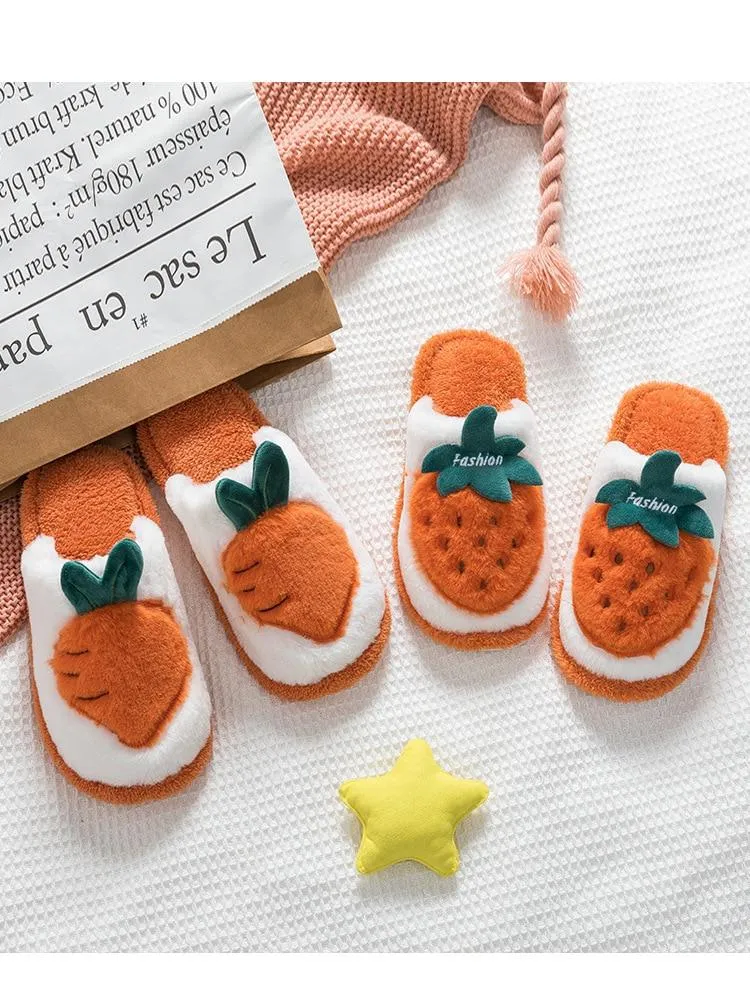 Autumn Winter Women's Cotton Cute Fruit Non-slip Indoor Shoes House Slippers