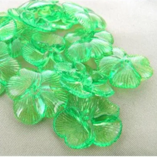 Bead Caps, Acrylic, Transparent, 4-Petal, Flower, Green, 21mm