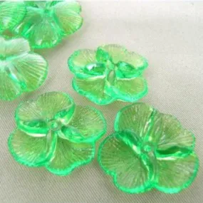 Bead Caps, Acrylic, Transparent, 4-Petal, Flower, Green, 21mm