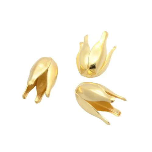 Bead Caps, Lily Flower, Alloy, Golden, Fits 10mm Beads, 13x7mm