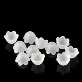 Bead Caps, Transparent, Acrylic, Tulip Flower, Lily of the Valley, Frosted, White, 10mm