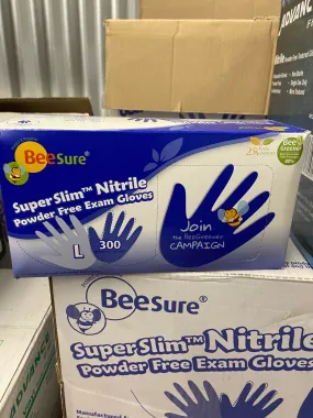 BeeSure SuperSlim Nitrile Powder Free Gloves Large 300pcs/box 