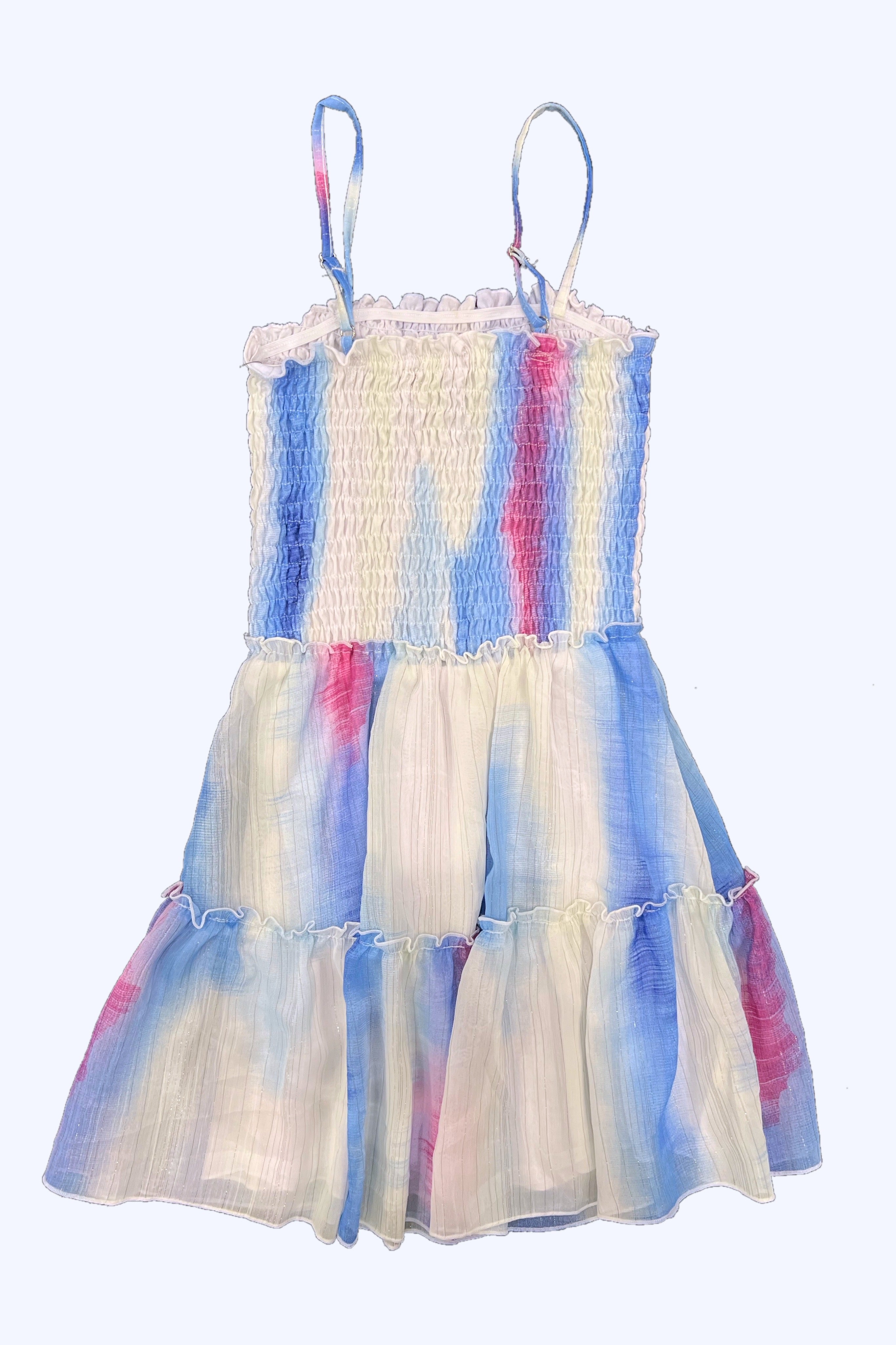 Blue Tie Dye Shimmer Chiffon Flowy Dress