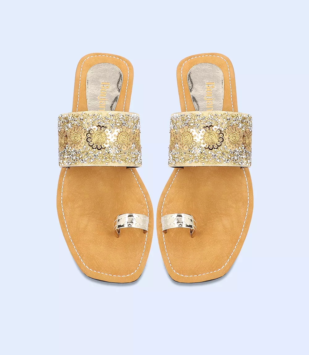 BW7468-GOLD-Women Casual Chappal