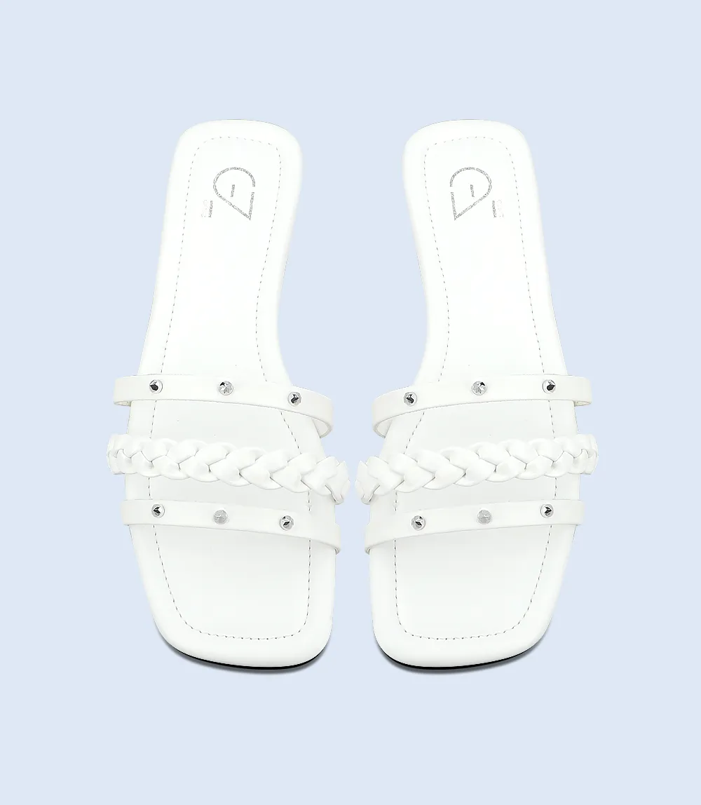 BW9473-WHITE-Women Slippers