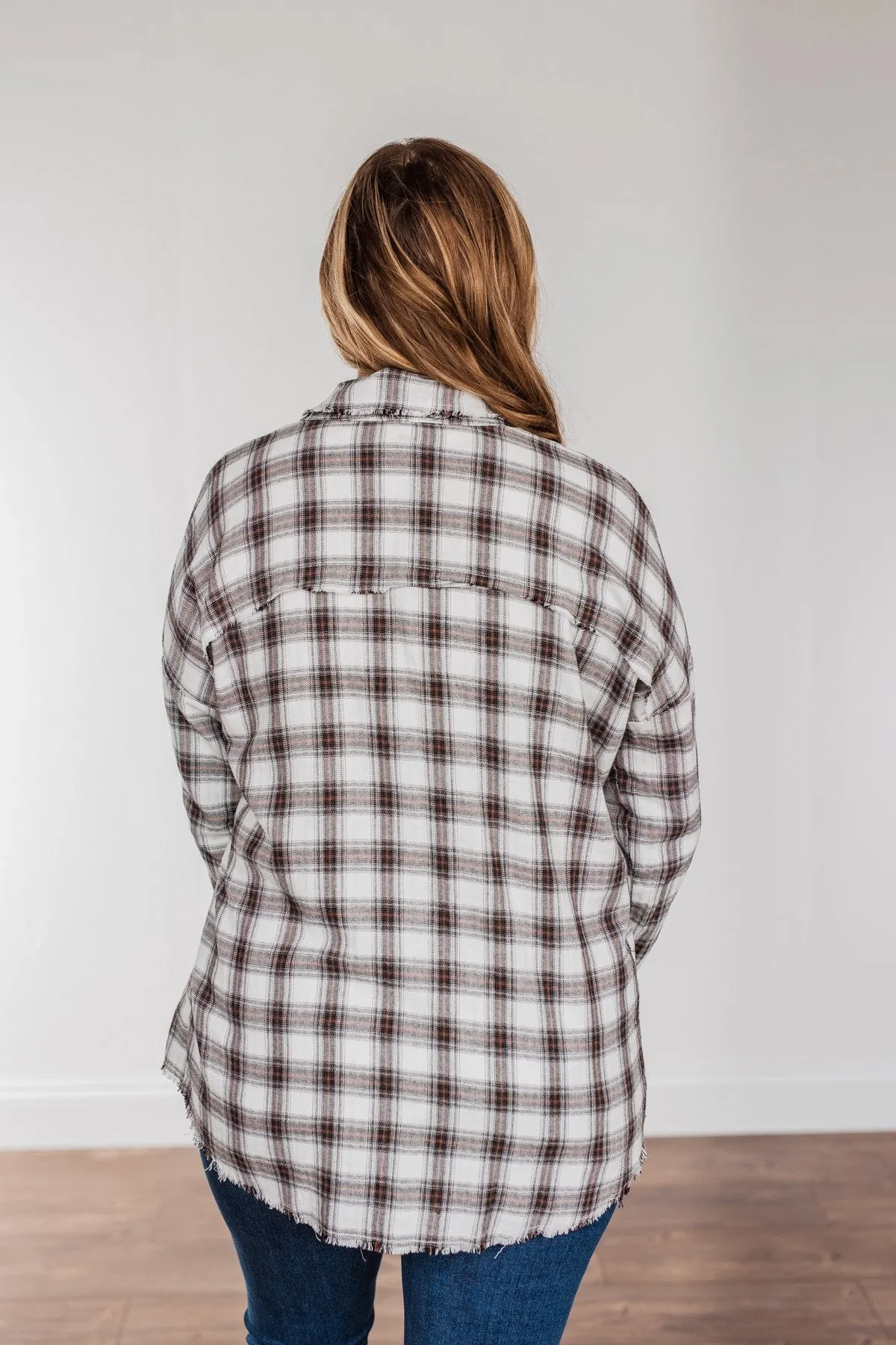 Catching Snowflakes Button Plaid Top- Ivory