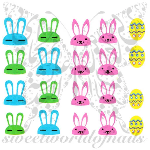 Easter Nail Art Colorful Bunnies Eggs Nail Water Decals