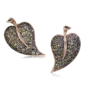 Gold Leaf Stud Earrings with Champagne Diamonds