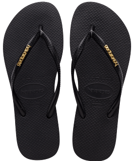 Havaianas Slim Logo Metallic Flip Flops - Black/Golden