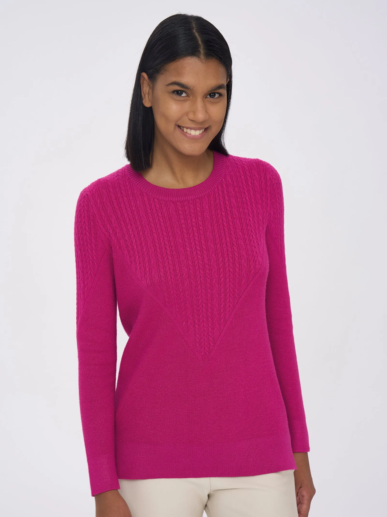 Maglia girocollo in filato Winter Basic - Fuchsia Purple