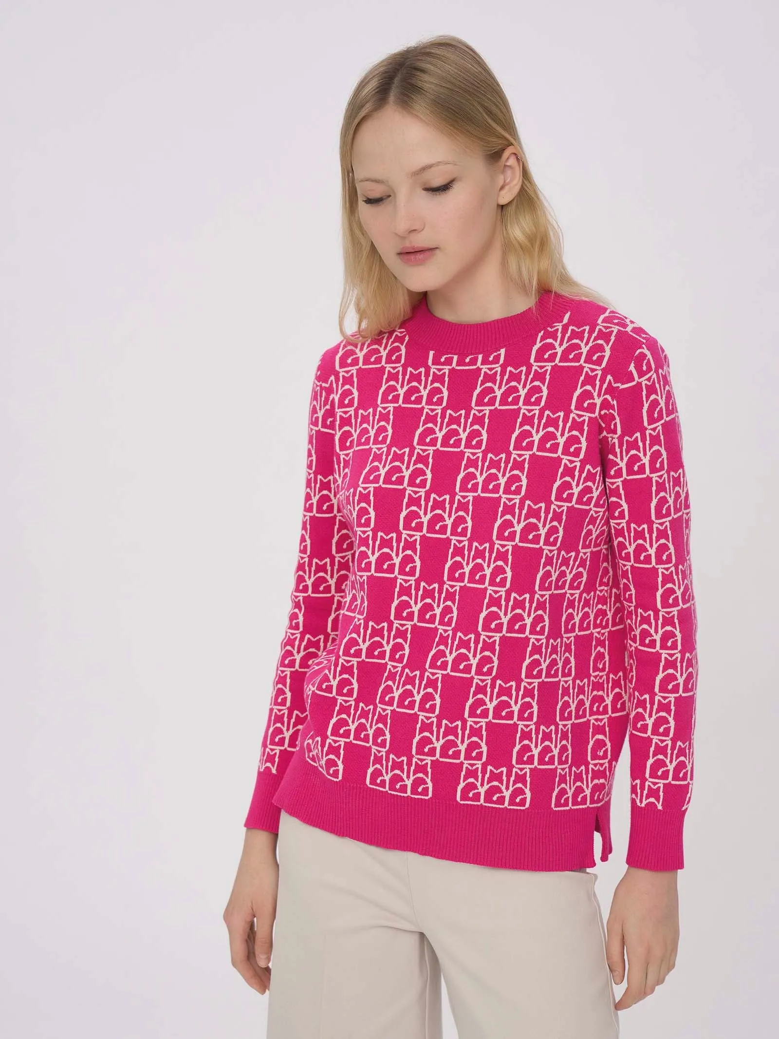 Maglia girocollo in filato Winter Cotton - Fant.Fuchsia Purple