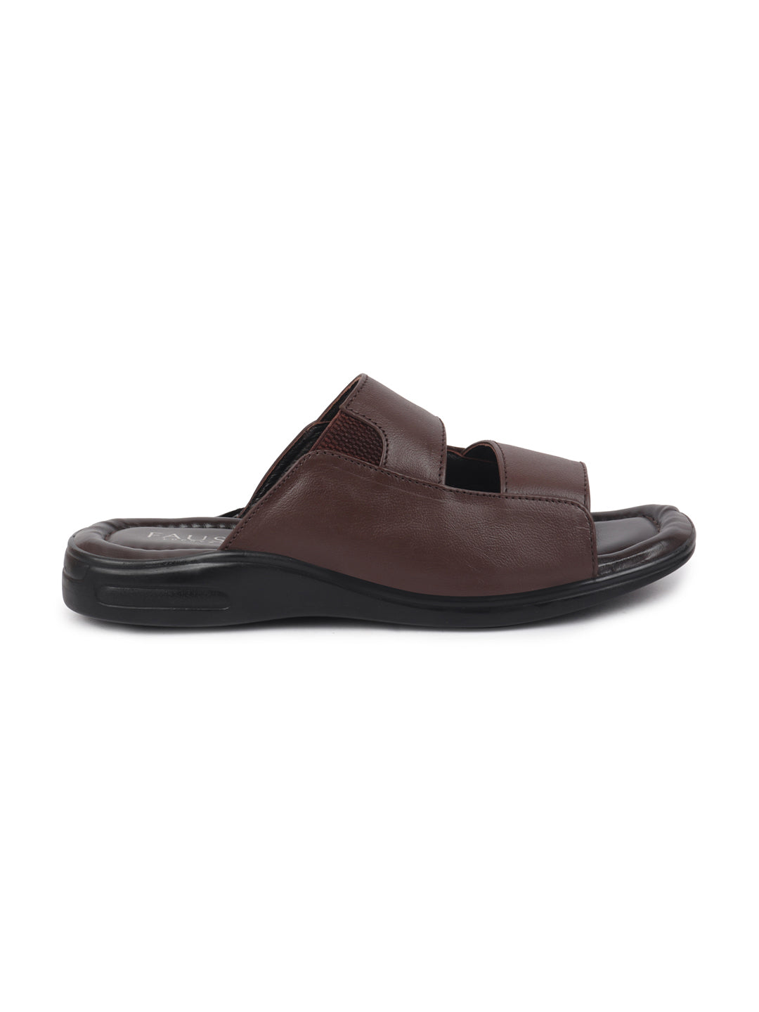 Men Brown Leather Outdoor Lightweight Cushioned Slip On Slippers