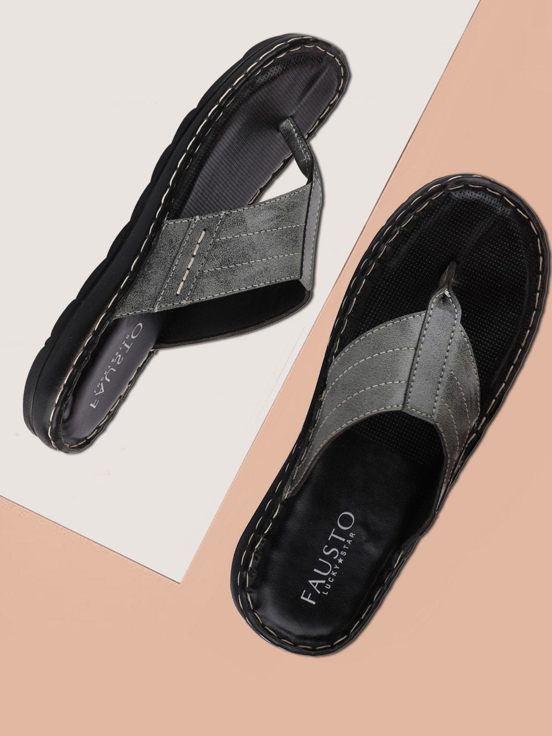 Men Grey Casual Slip-On Slippers