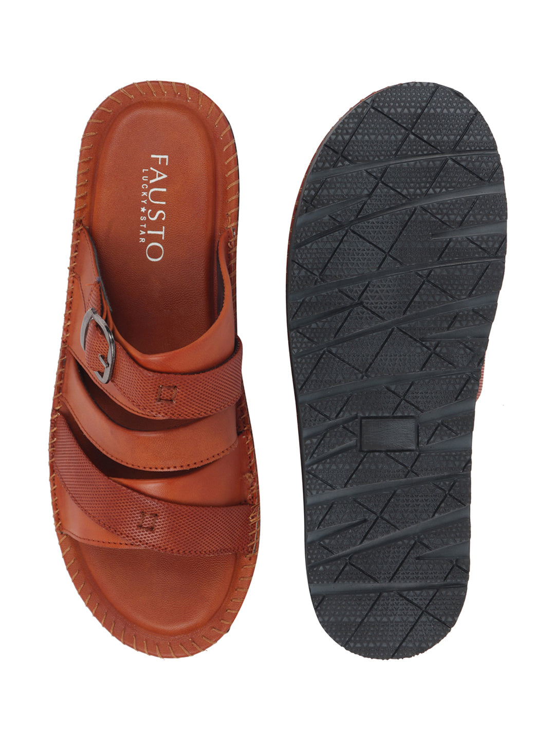 Men Tan Slip On TPR Sole Side Stitch Outdoor & Indoor Slippers