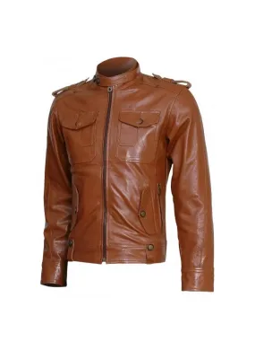 Mens Winterwear Tan Leather Jacket