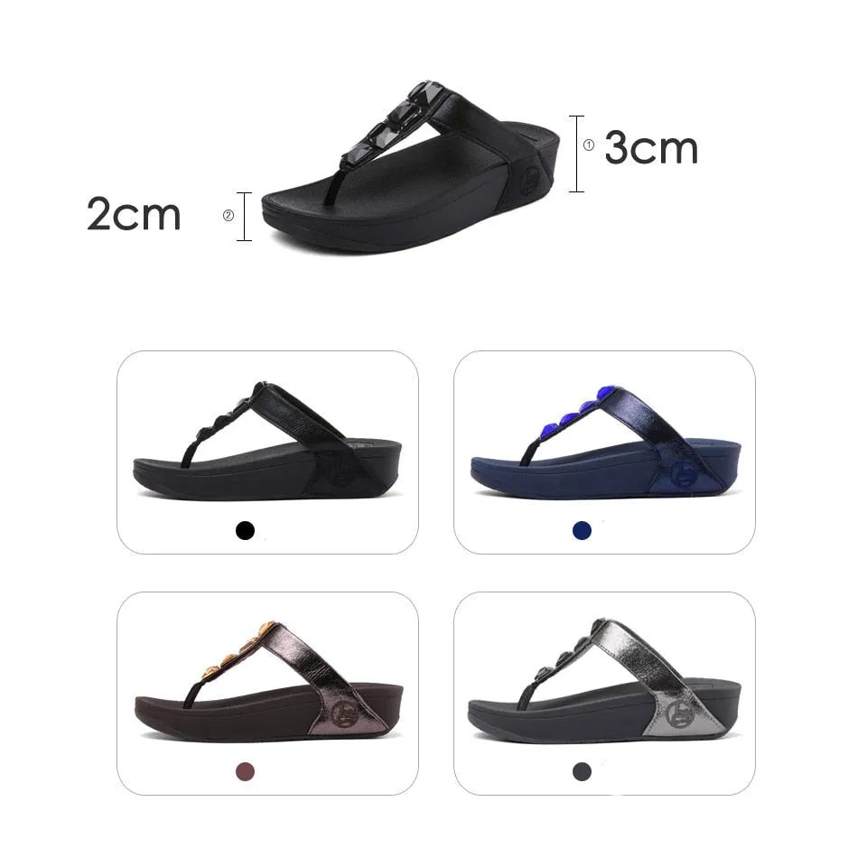 Navy Blue Summer Crystal Diamond Gem Flat Slippers for Women