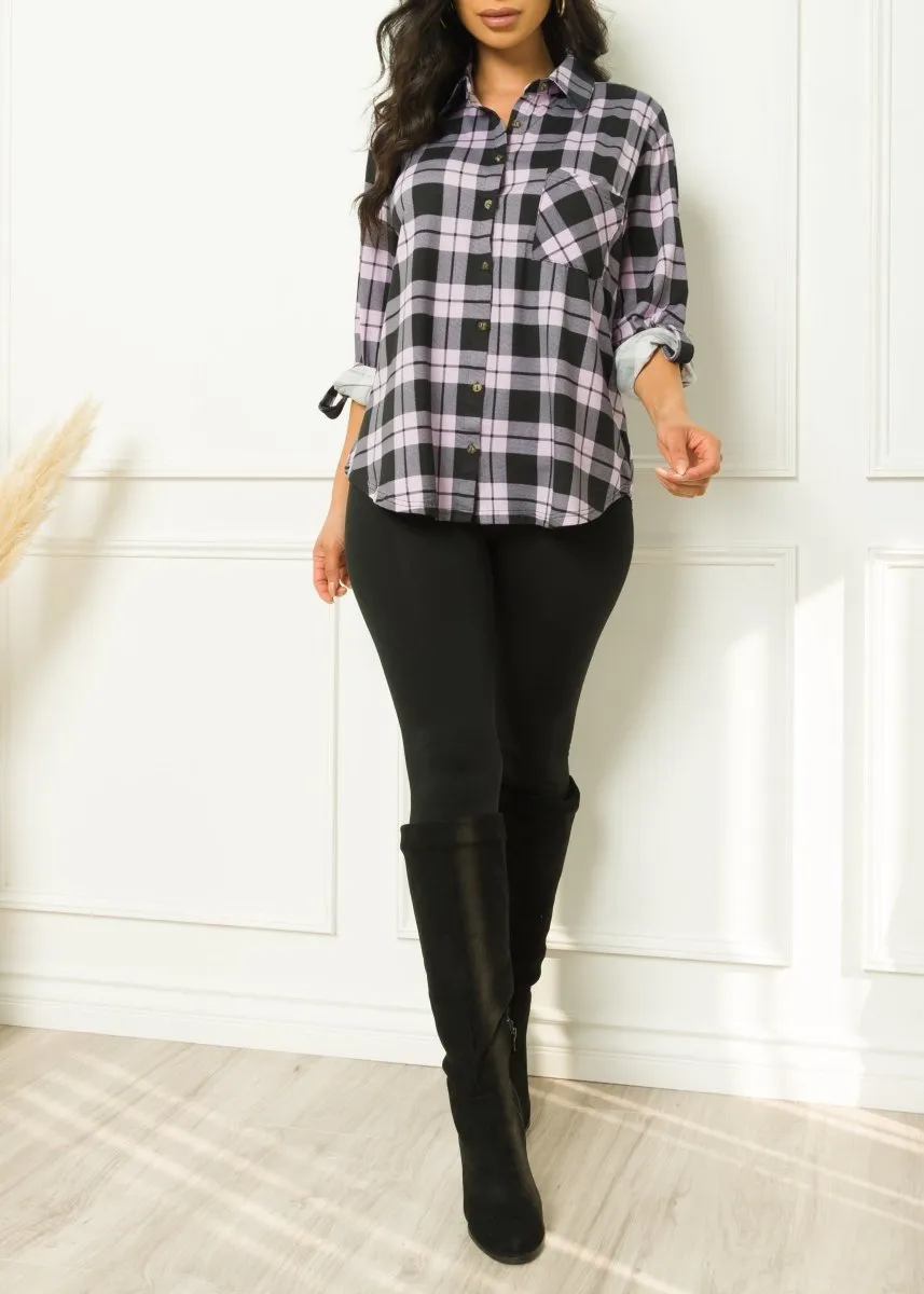 Oli Plaid Blouse Lavender/Black