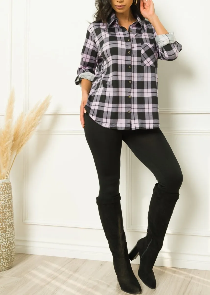 Oli Plaid Blouse Lavender/Black