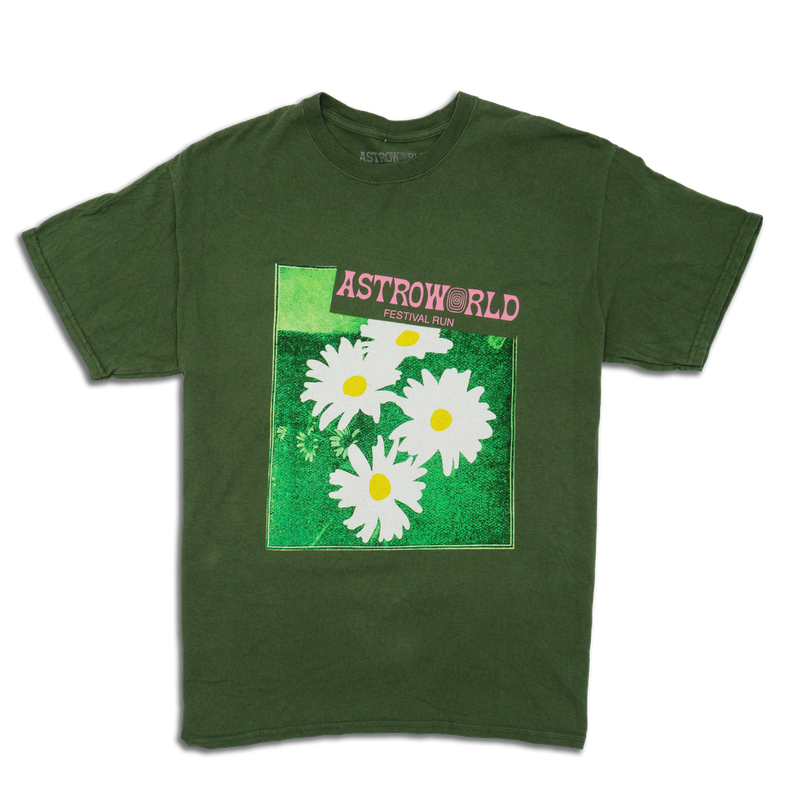 Travis Scott Astroworld Festival Run Flower Olive Tee