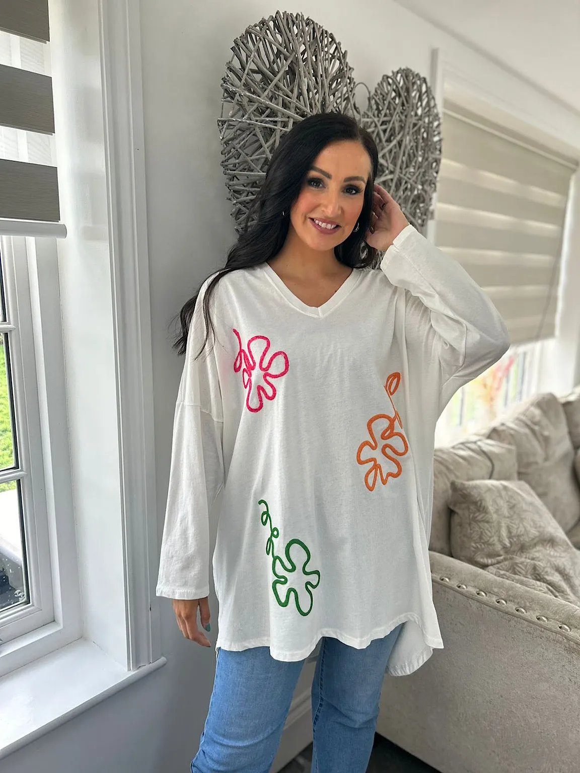 Winter White Bright Swirl Flower Sweat Top Juliet