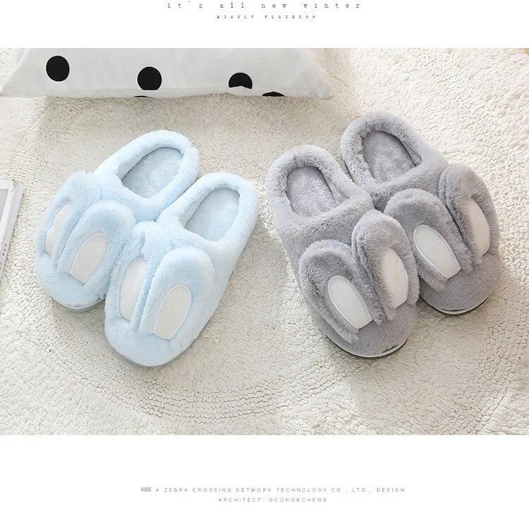 Winter Women's Cute Rabbit Ears Soft Plush Slip-on Comfort House Slippers