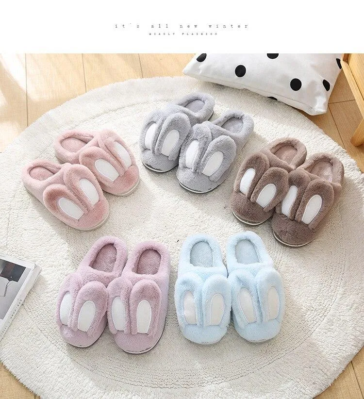 Winter Women's Cute Rabbit Ears Soft Plush Slip-on Comfort House Slippers