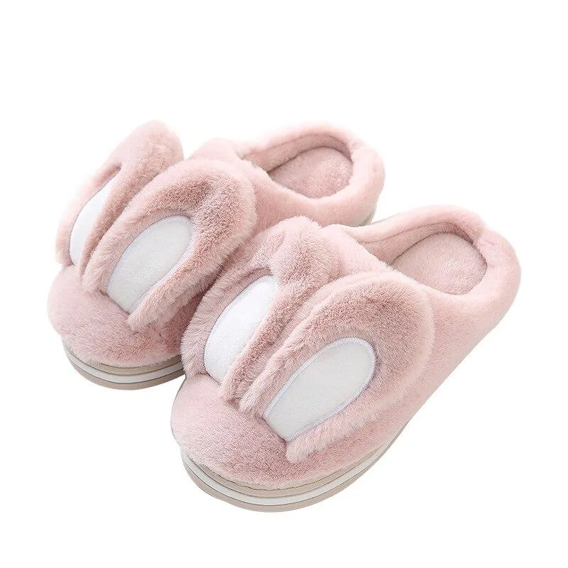 Winter Women's Cute Rabbit Ears Soft Plush Slip-on Comfort House Slippers