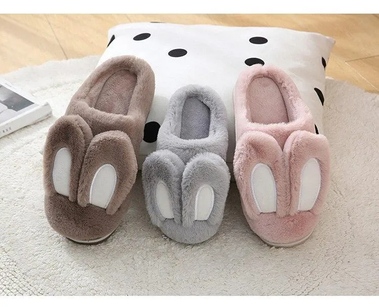 Winter Women's Cute Rabbit Ears Soft Plush Slip-on Comfort House Slippers