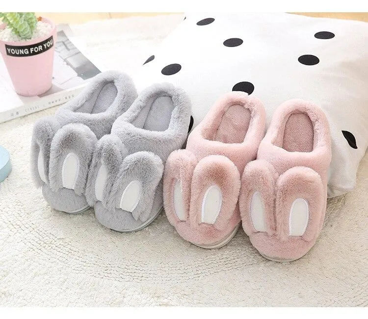 Winter Women's Cute Rabbit Ears Soft Plush Slip-on Comfort House Slippers