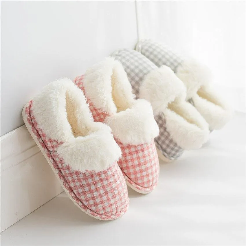 Winter Women's Striped Pattern Thick-soled Cotton Flip-up Home Slippers