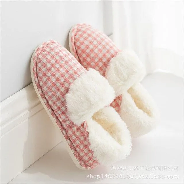 Winter Women's Striped Pattern Thick-soled Cotton Flip-up Home Slippers