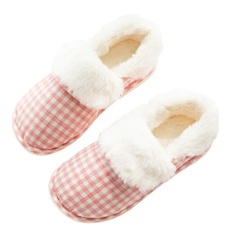 Winter Women's Striped Pattern Thick-soled Cotton Flip-up Home Slippers