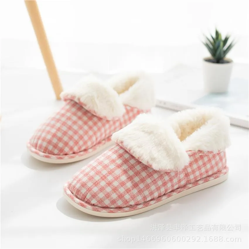 Winter Women's Striped Pattern Thick-soled Cotton Flip-up Home Slippers