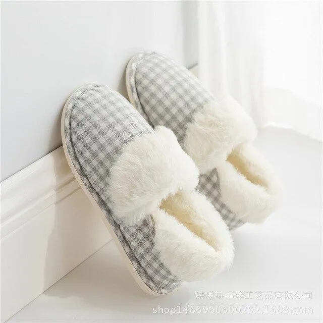 Winter Women's Striped Pattern Thick-soled Cotton Flip-up Home Slippers