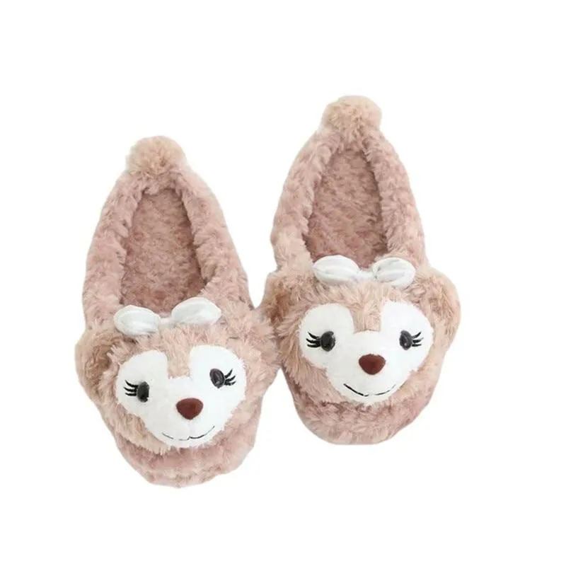 Women's Cute Heart Shape Cartoon Winter Plush Cotton Indoor House Slippers