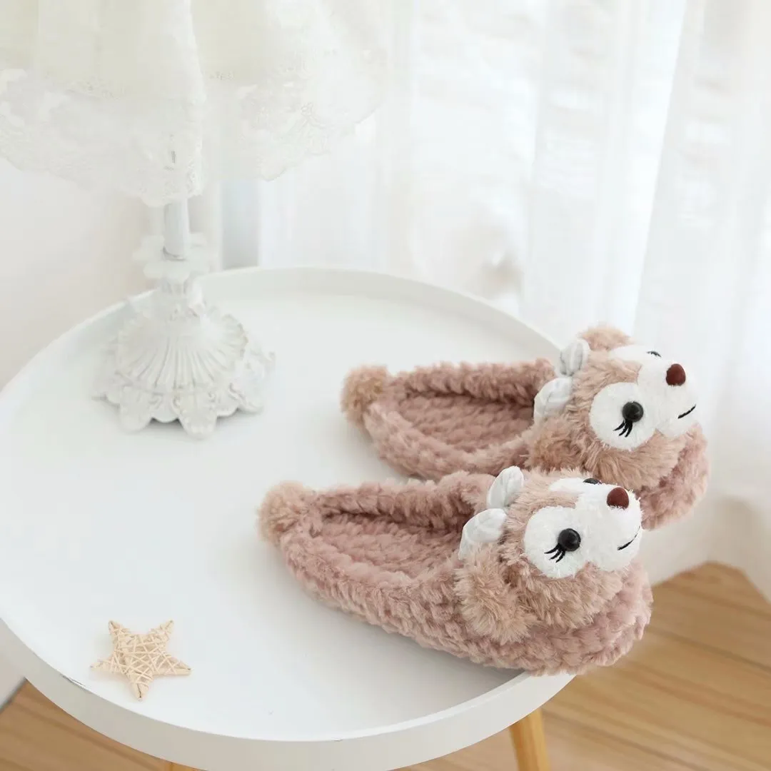 Women's Cute Heart Shape Cartoon Winter Plush Cotton Indoor House Slippers