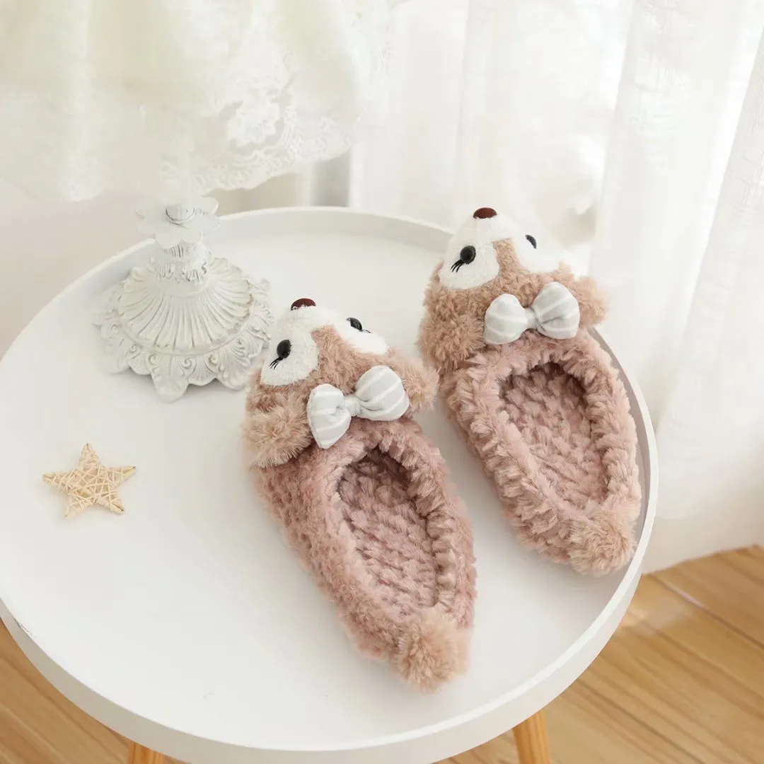 Women's Cute Heart Shape Cartoon Winter Plush Cotton Indoor House Slippers