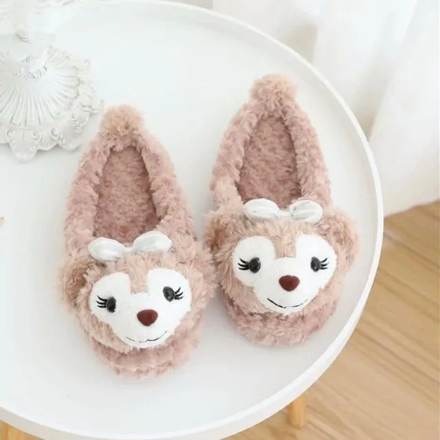 Women's Cute Heart Shape Cartoon Winter Plush Cotton Indoor House Slippers