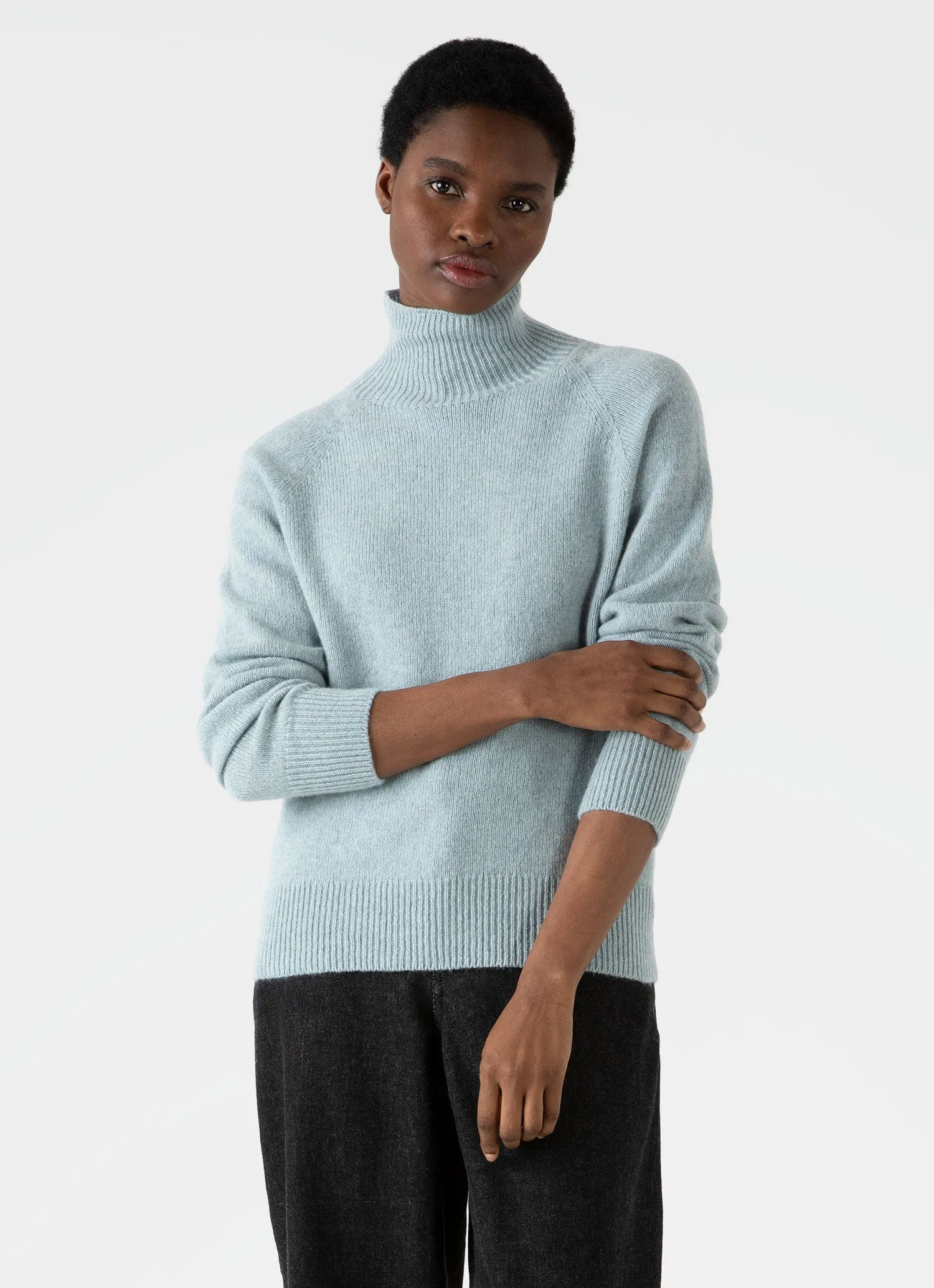 Women's Lambswool Funnel Neck Jumper in Blue Sage