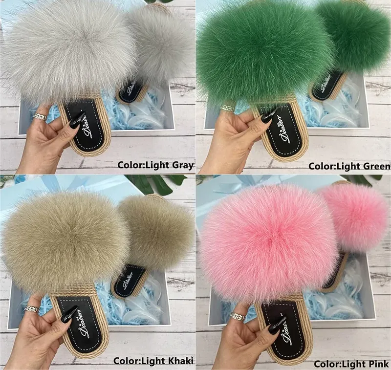 Women's Sexy Summer synthetic Straw Fluffy Fur Flip Flop House Slippers