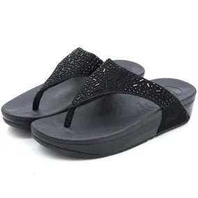 Women's Summer Black Crystal Diamond Gem Flat Flip Flop Slippers