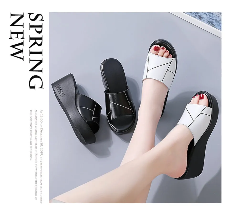 Women's Summer Leisure Style Solid Slides High Heel Outdoor Slippers