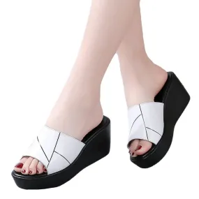 Women's Summer Leisure Style Solid Slides High Heel Outdoor Slippers