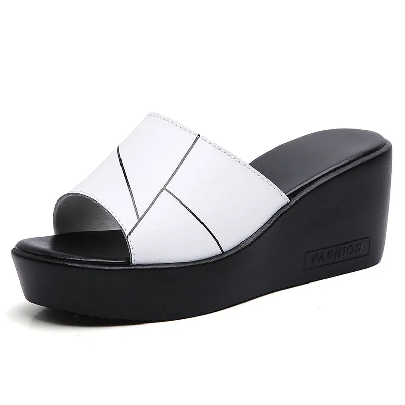 Women's Summer Leisure Style Solid Slides High Heel Outdoor Slippers