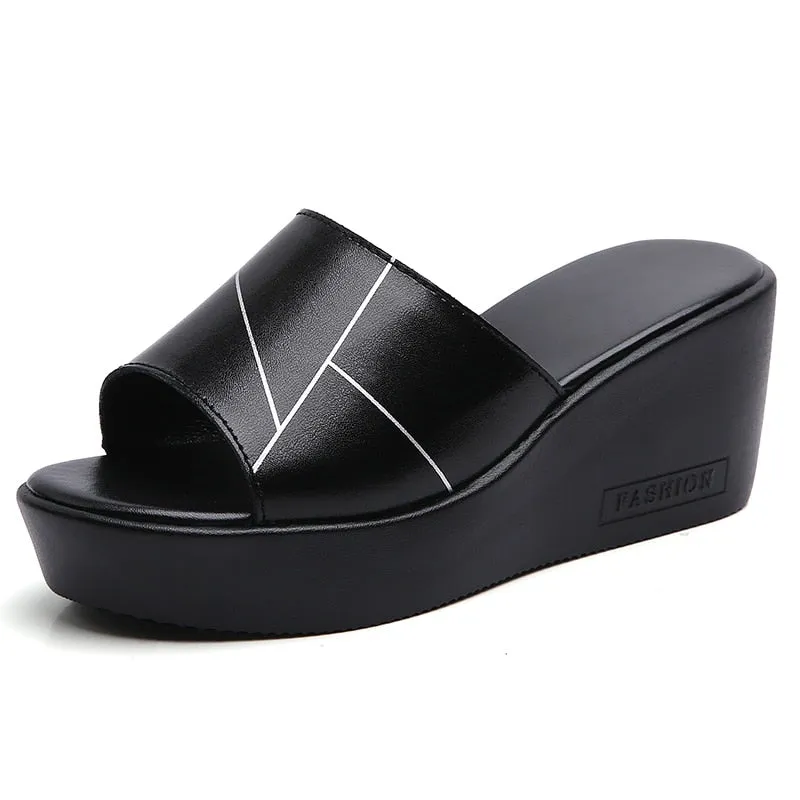 Women's Summer Leisure Style Solid Slides High Heel Outdoor Slippers