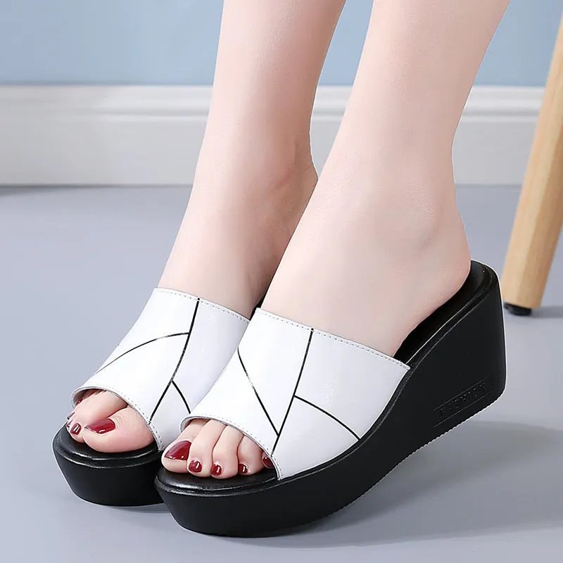 Women's Summer Leisure Style Solid Slides High Heel Outdoor Slippers