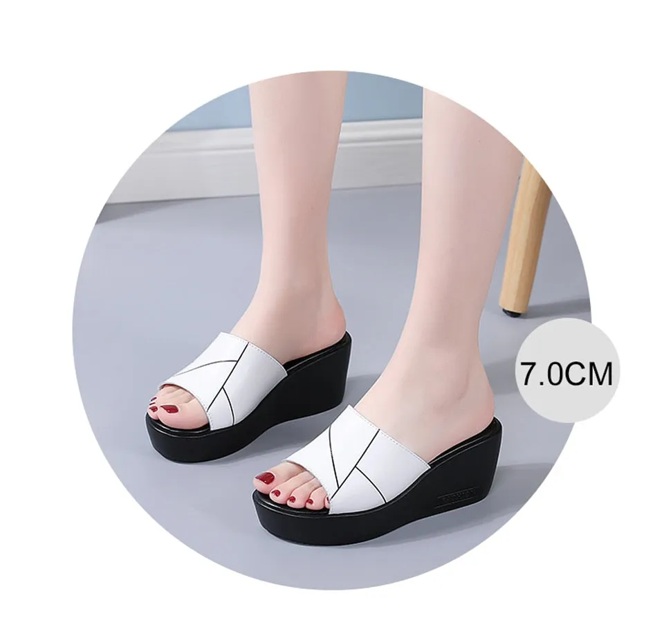 Women's Summer Leisure Style Solid Slides High Heel Outdoor Slippers