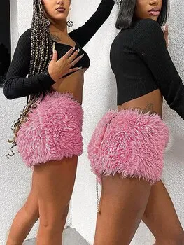 Women's Winter Casual Slim High Waist Plush Vacation Party Shorts